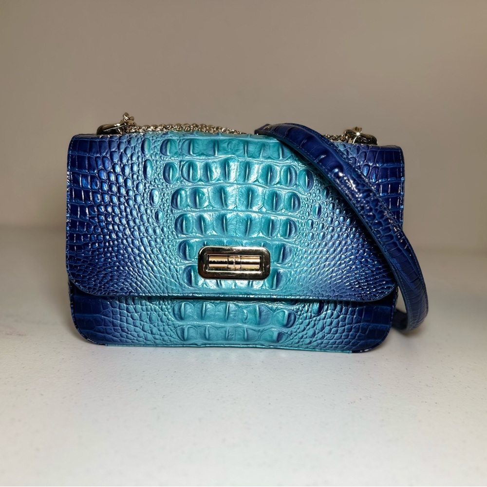 Brahmin Blue Crocodile-Embossed Shoulder Bag